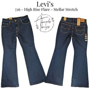 Levis 726 Jeans Womens 31 30 Dark Denim Stellar Stretch High Rise Slim Flare y2k